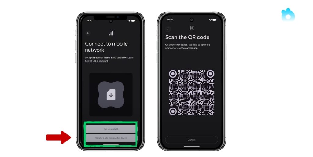 Google Pixel eSIM transfer screen example
