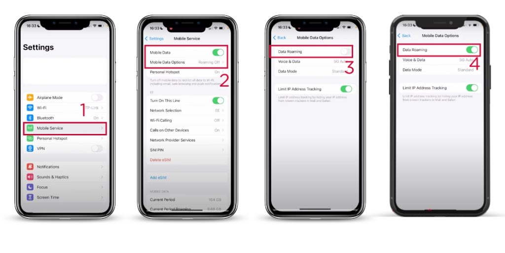 how to turn on iphone data roaming