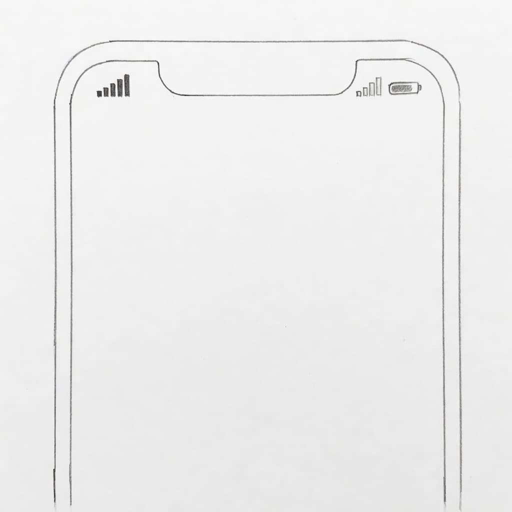 A detailed hand-drawn graphite illustration displays the top status bar of an iPhone screen. Two distinct sets of cellular signal bars are rendered with precise pencil strokes against a clean background.