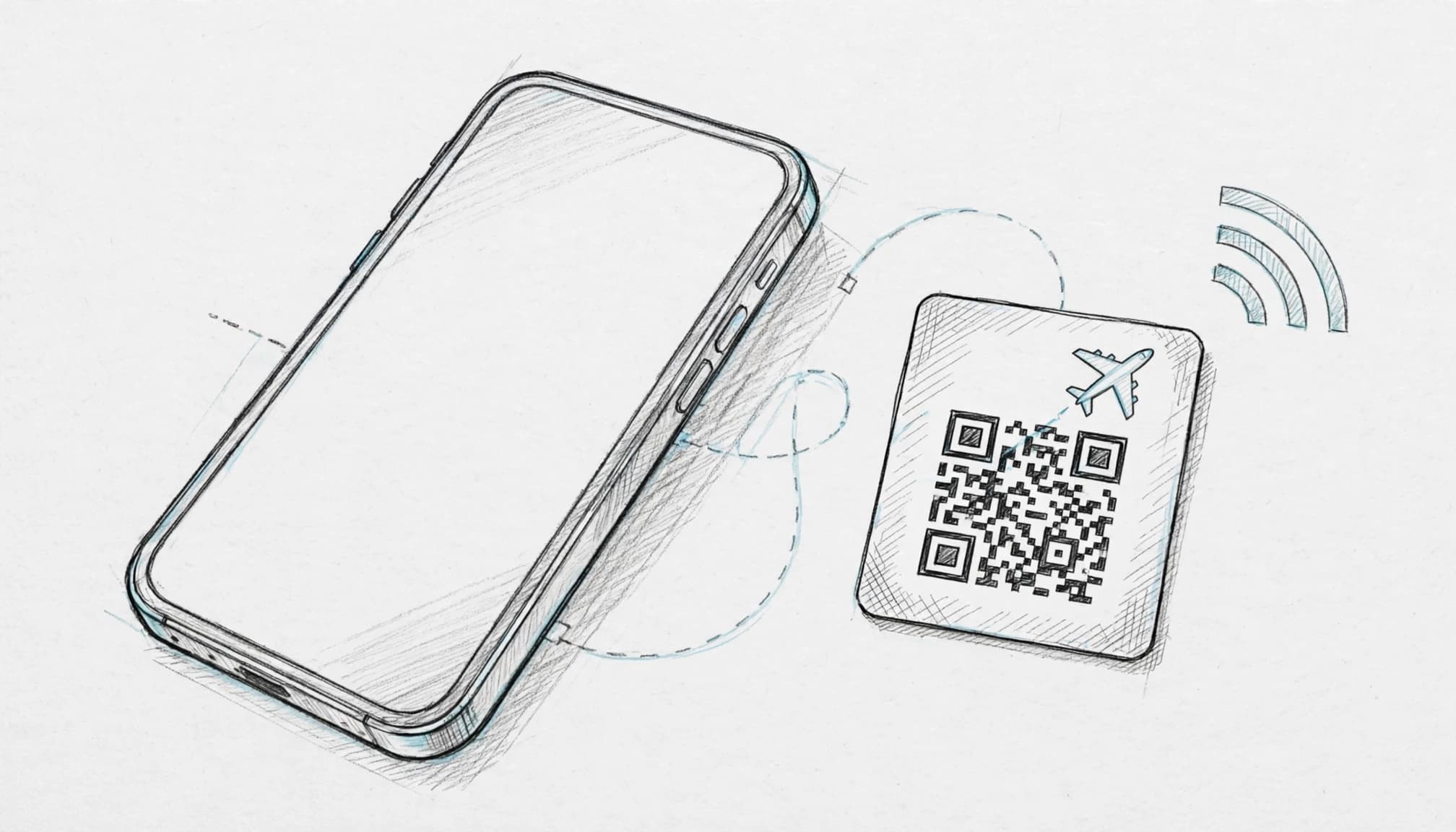 A smartphone beside an eSIM QR card with airplane and signal symbols.
