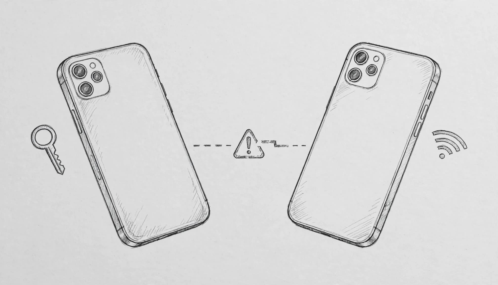Two iPhones show a failed eSIM transfer between a security key and Wi-Fi symbol.