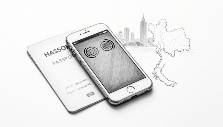 Phone with two SIM signals beside travel documents